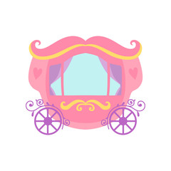 Cute Pink Princess Fairytale Carriage Cartoon Vector Illustration