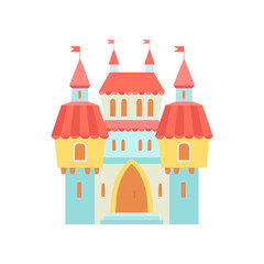 Fototapeta na wymiar Fairytale Medieval Magic Castle Fortress, Colorful Fantasy Kingdom Cartoon Vector Illustration