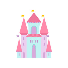 Cute Magic Castle, Fairytale Medieval Fortress, Colorful Fantasy Kingdom Cartoon Vector Illustration