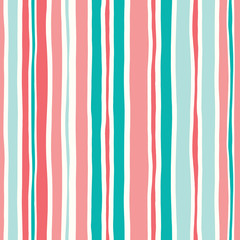 Colorful Hand Drawn Wavy Uneven Vertical Stripes On White Backrgound Vector Seamless Pattern. Classy Abstract Geo