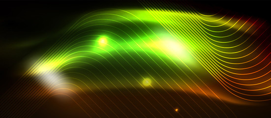 Neon square shapes lines on glowing light background