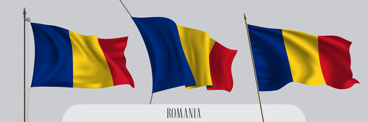 Set of Romania waving flag on isolated background vector illustration