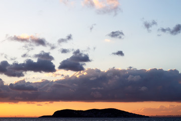 colorful sunset sky with beautiful clouds over the istanbul islands