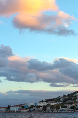 colorful sunset sky with beautiful clouds over the istanbul islands