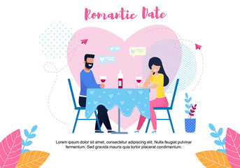 Romantic Date Text Banner with Flat Cartoon Couple