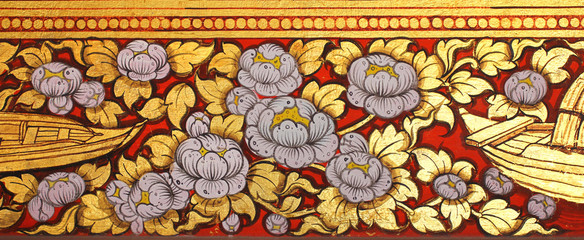 Fototapeta premium Traditional Thai style art on wall of temple 