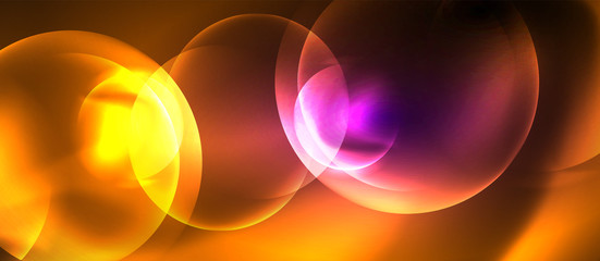 Shiny neon color light with circles abstract background