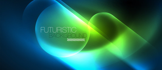Blue neon round shapes techno background