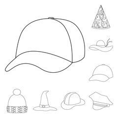 Vector illustration of headgear and napper logo. Set of headgear and helmet stock symbol for web.