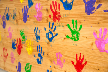 Colorful hand prints background