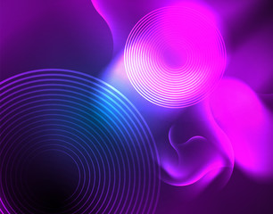 Neon glowing wave lines, blue hi-tech futuristic abstract background template