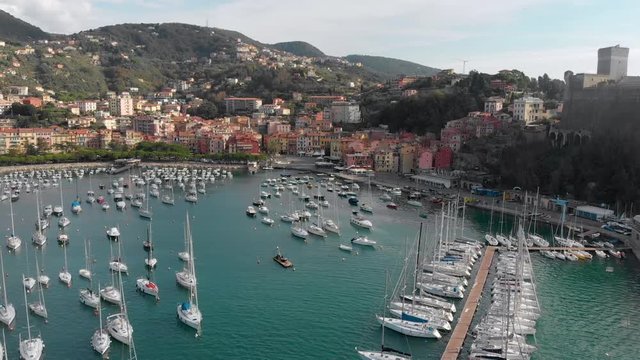 Aerial view of town of Lerici, part of the Italian Rivera