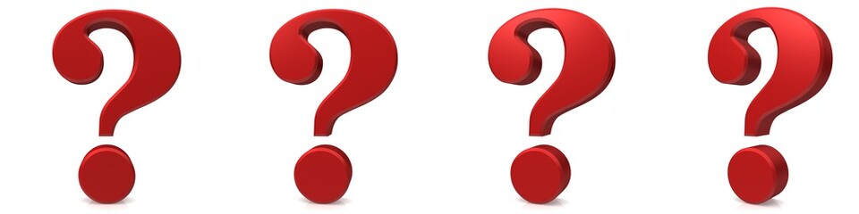 question marks red interrogation points 3d rendering punctuation asking sign isolated on white background in high resolution