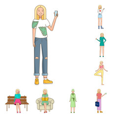 Obraz premium Vector illustration of woman and body icon. Set of woman and style stock symbol for web.