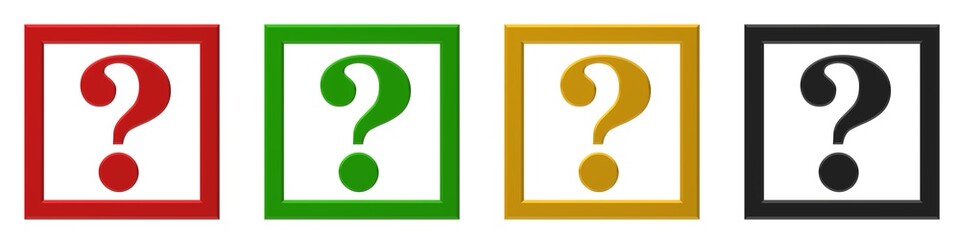 question marks interrogation points set colored red green gold yellow black punctuation marks 3d rendering illustration graphic icons isolated on white background