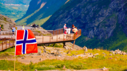 Norwegian flag and Trollstigen viewing point
