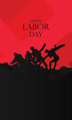 Happy Labor Day banner. Design template. Triumph of Labor statue on the Marina beach shows four men toiling to move a rock, Vector illustration - Vector