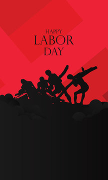 Happy Labor Day Banner. Design Template. Triumph Of Labor Statue On The Marina Beach Shows Four Men Toiling To Move A Rock, Vector Illustration - Vector