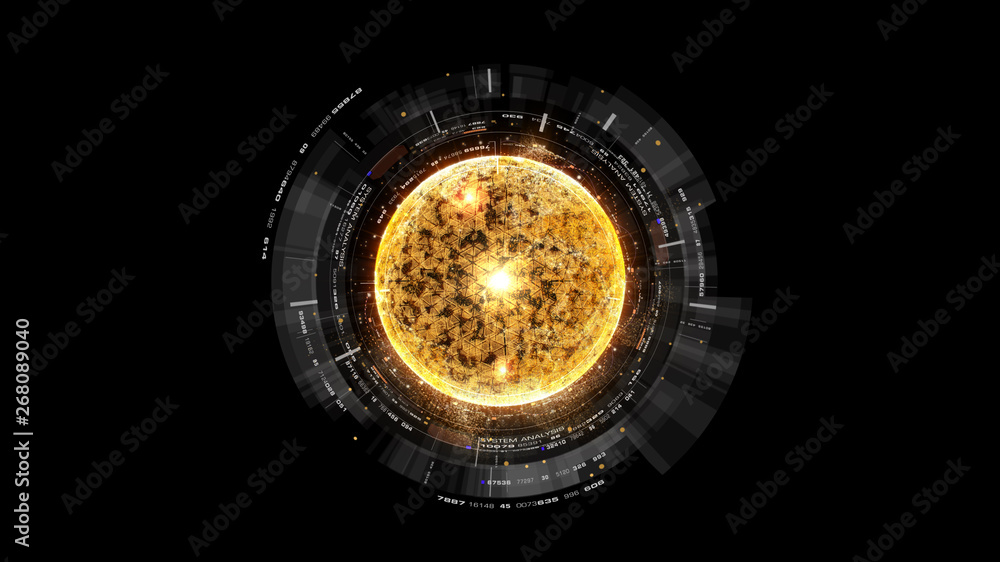 Poster Futuristic graphic user interface head up display screen with digital holographic Nuclear Fusion energy simulator display for digital background