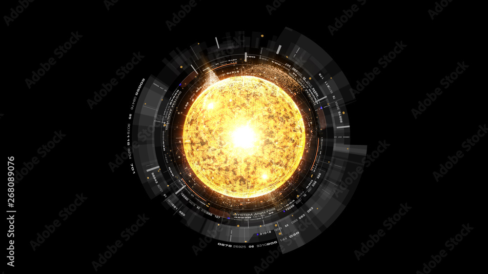 Poster Futuristic graphic user interface head up display screen with digital holographic Nuclear Fusion energy simulator display for digital background