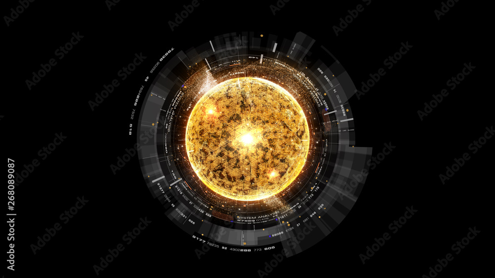 Poster Futuristic graphic user interface head up display screen with digital holographic Nuclear Fusion energy simulator display for digital background