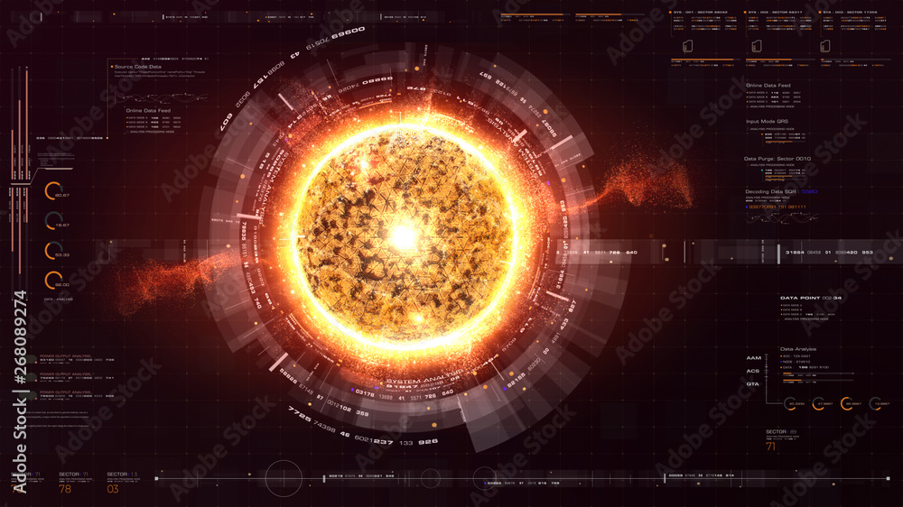 Poster Futuristic graphic user interface head up display screen with digital holographic Nuclear Fusion energy simulator display for digital background