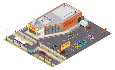 The supermarket and parking isometric view - 268089435