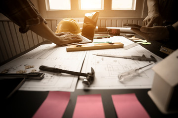 Concept Agreement between the employer and architect Nick and desk of Architectural project in...