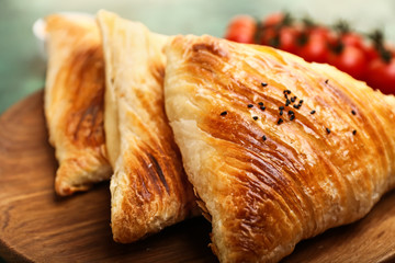 Delicious samosas on plate, closeup