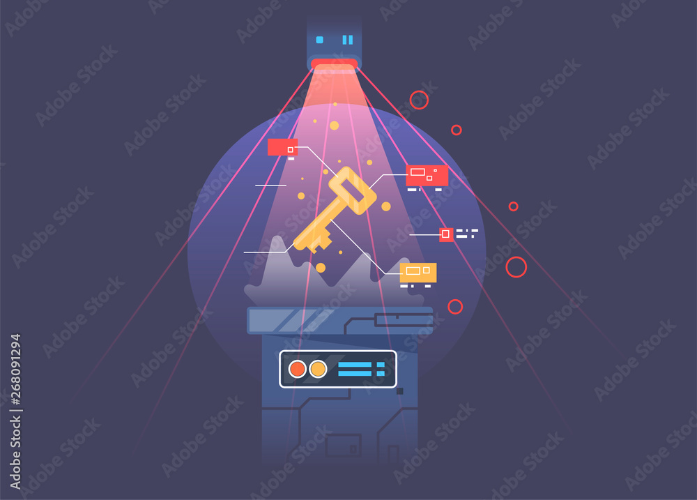 Poster concept of cyber security or private key, abstract digital key with technology interface