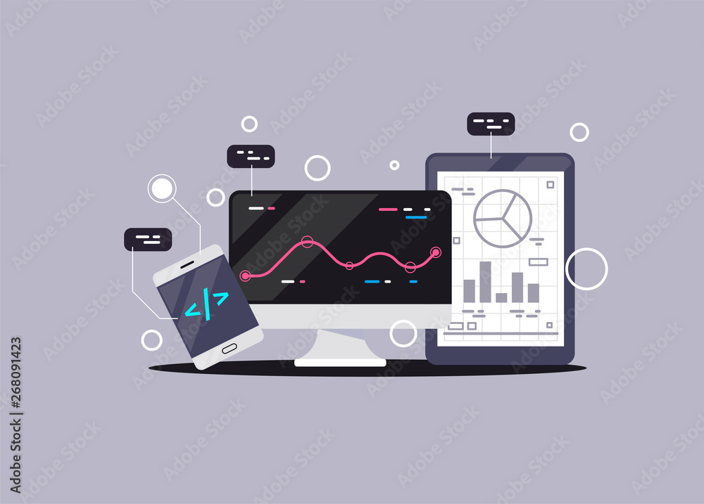 Poster programming banner, coding, best programming languages, flat illustration concept