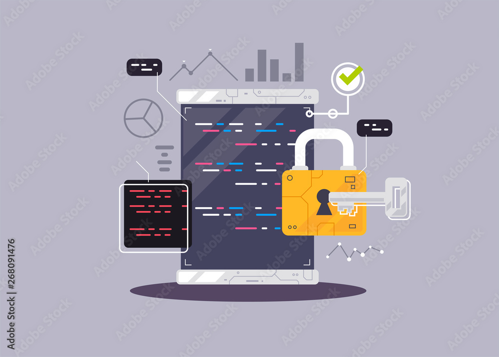 Poster programming banner, coding, best programming languages, flat illustration concept