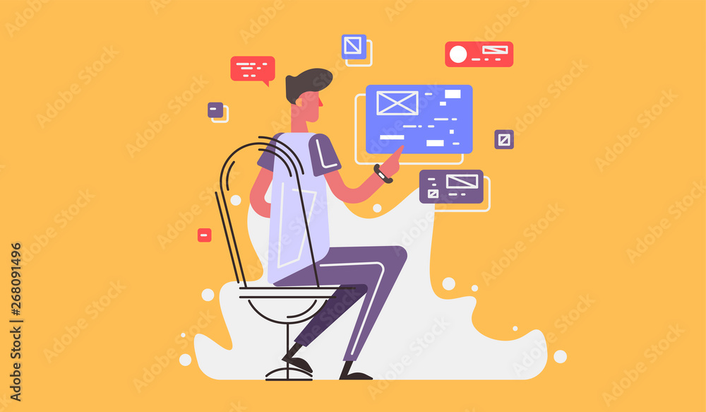 Poster vector illustration of a super professional programmer or project manager. funny cartoon character.