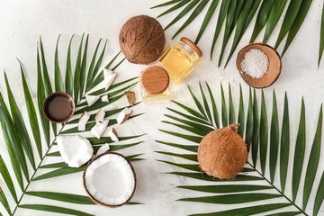 Fototapeta na wymiar Composition with coconut oil on white background