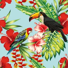 Gordijnen tropische vogels en bloemen naadloze achtergrond © berry2046