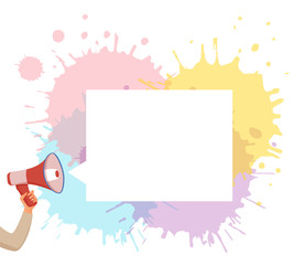 Megaphone announcement vector cartoon style illustration with speech bubble.