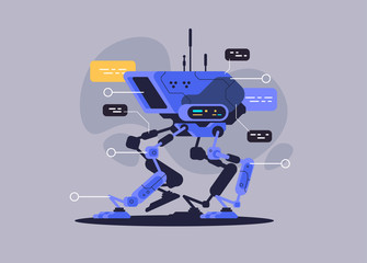 Military robot dog. Modern technology of future. Vector illustration