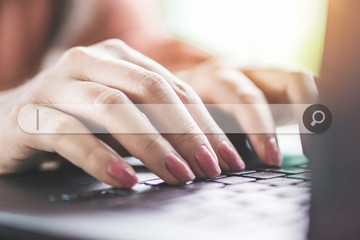 woman hand searching job or browsing internet data on computer notebook  