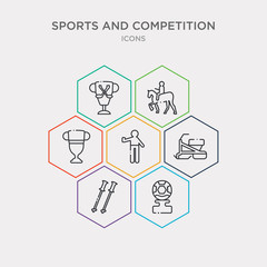 simple set of football cup, ski poles, skibob, amonestation icons, contains such as icons champion, horseback, golf champion and more. 64x64 pixel perfect. infographics vector