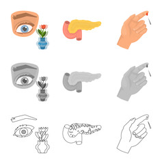 Vector design of diet and treatment  icon. Collection of diet and medicine stock symbol for web.