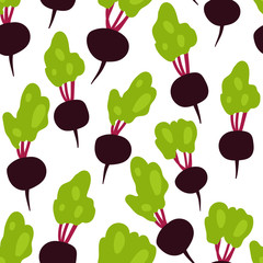 Fresh beet seamless pattern on white background. Vector illustration in flat style