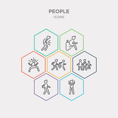 simple set of man standing with arms up, person walking, family group, group of men running icons, contains such as icons man angry, man sitting in the bathroom, stomach ache and more. 64x64 pixel