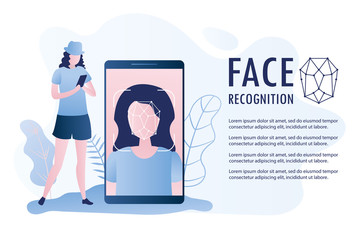 Beauty girl with cellphone,Female face on big smartphone screen