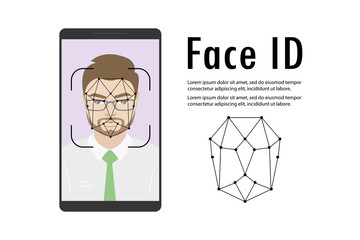 Man face on smartphone screen,Face id concept background,