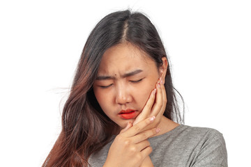 Fototapeta premium woman suffers from tooth ache, health concept.