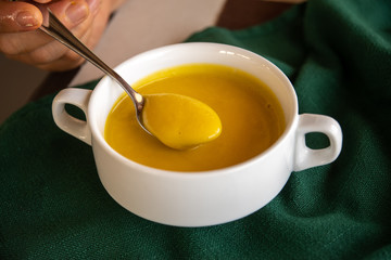 Pumpkin soup on the table