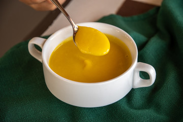 Pumpkin soup on the table