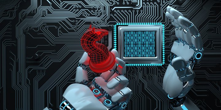 Humanoid Robot Infects The Hardware With A Trojan. 3d Illustration.