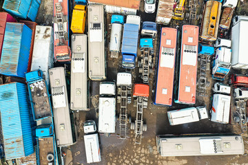 Old motor vehicles piled up waiting to be dismantled and eliminated