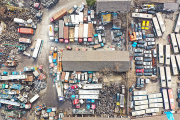 Old motor vehicles piled up waiting to be dismantled and eliminated